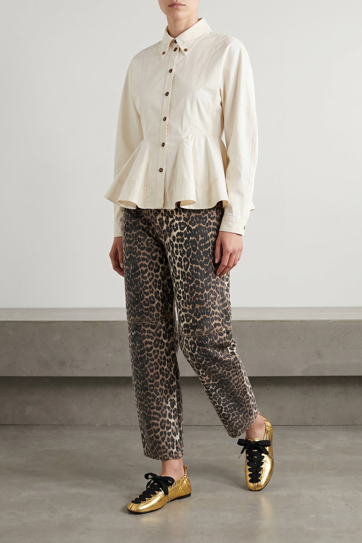 GANNI 34 peplum slightly stretch cotton shirt