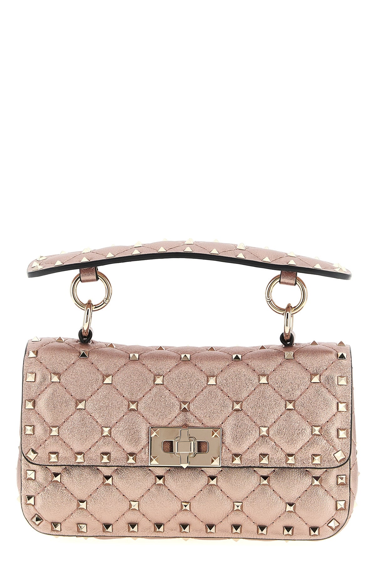 small rockstud spike shoulder bag in laminated nappa leather