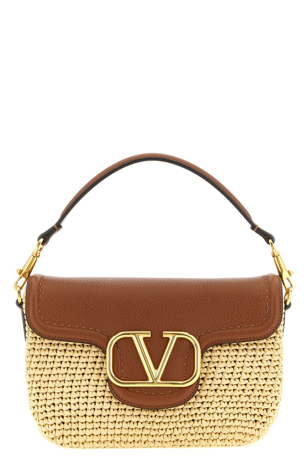 VALENTINO GARAVANI OS alltime shoulder bag in woven synthetic raffia and grained calf leather