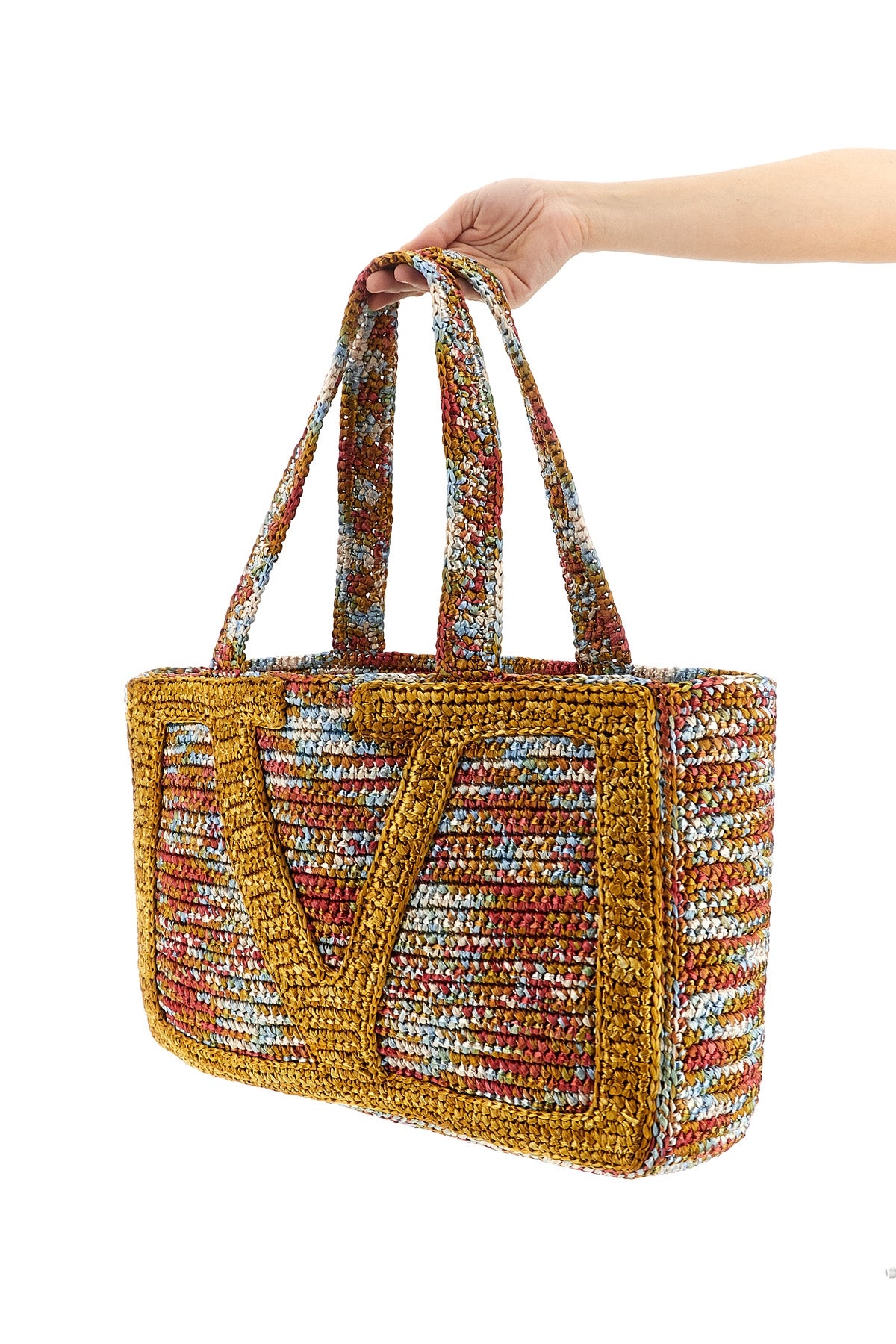 VALENTINO GARAVANI OS large viva superstar shopping bag in multicolor synthetic raffia
