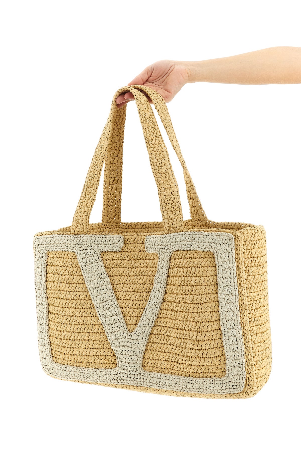 VALENTINO GARAVANI OS viva superstar large shopping bag in crochet synthetic raffia