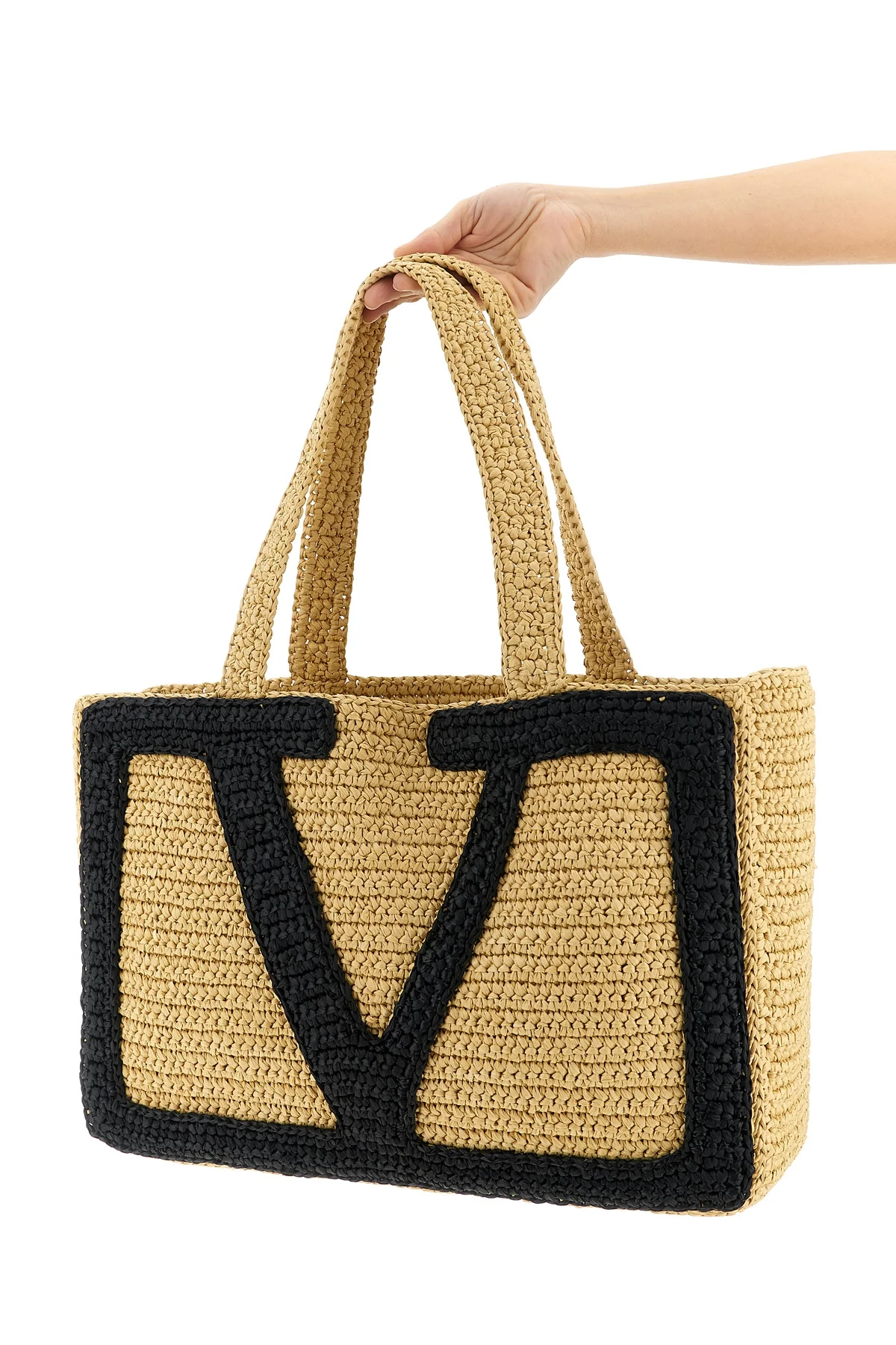 VALENTINO GARAVANI OS viva superstar large shopping bag in crochet synthetic raffia
