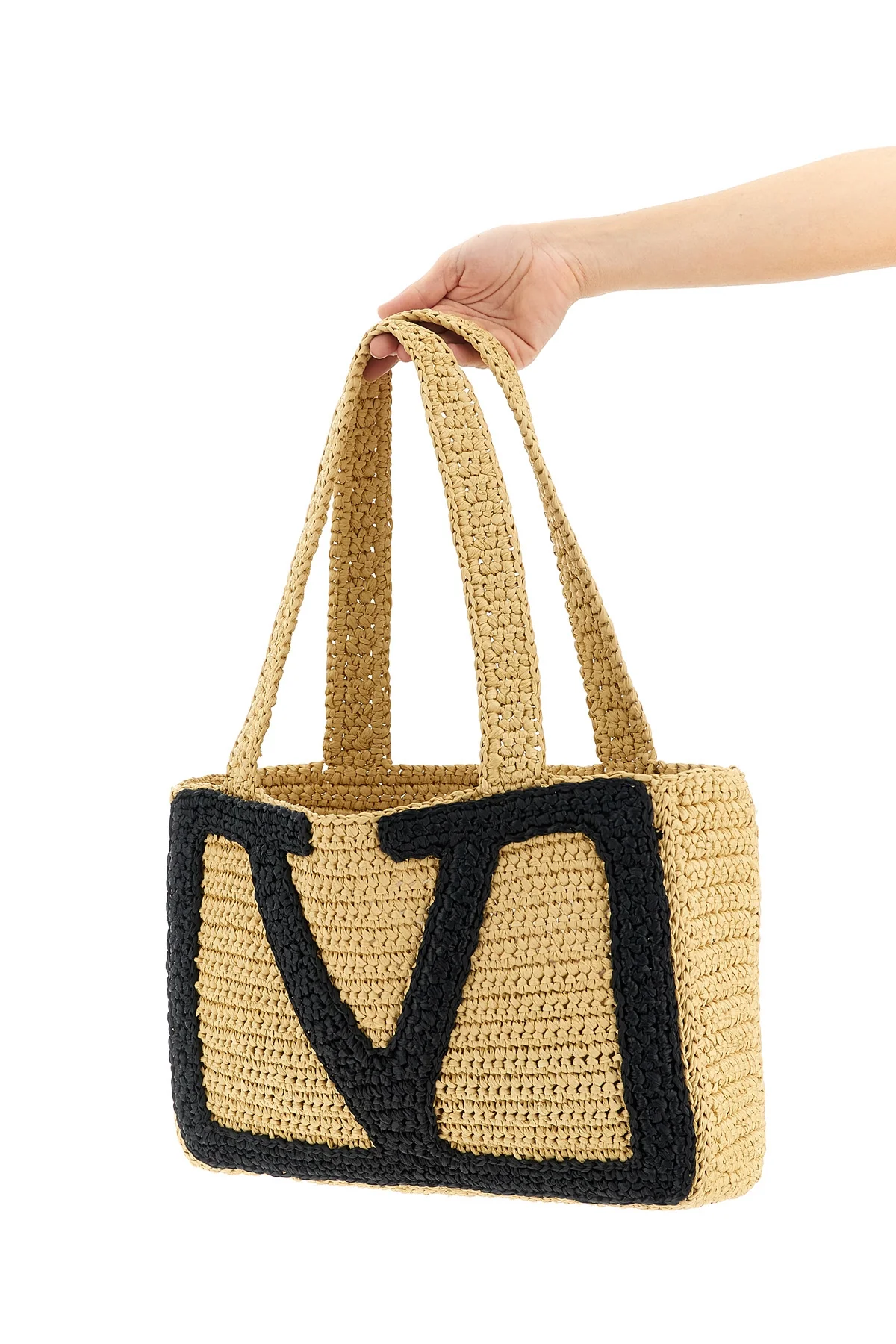medium viva superstar shopping bag in crochet synthetic raffia