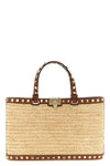 small rockstud shopping bag in natural woven raffia