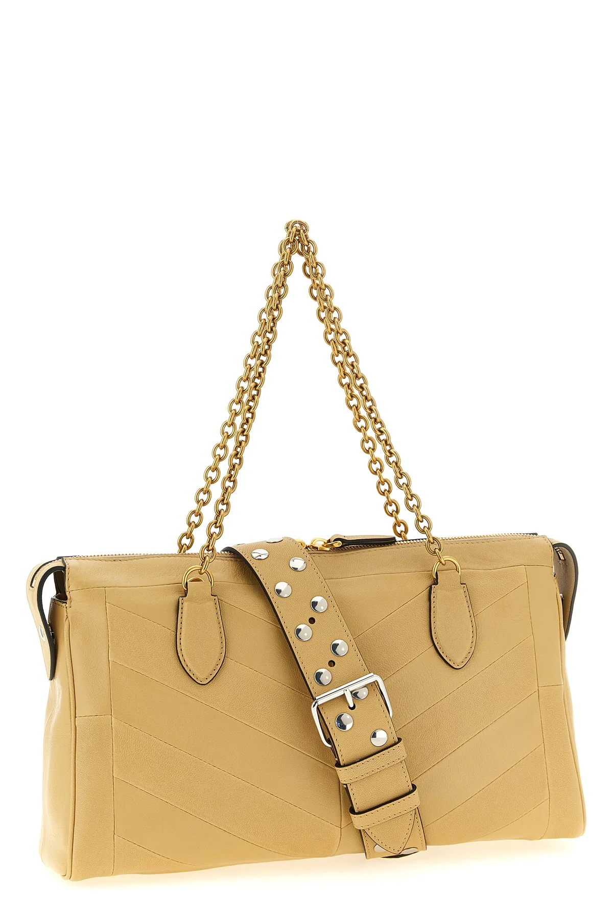 panthea patchwork shoulder bag in glossy nappa leather and matte chevron patte