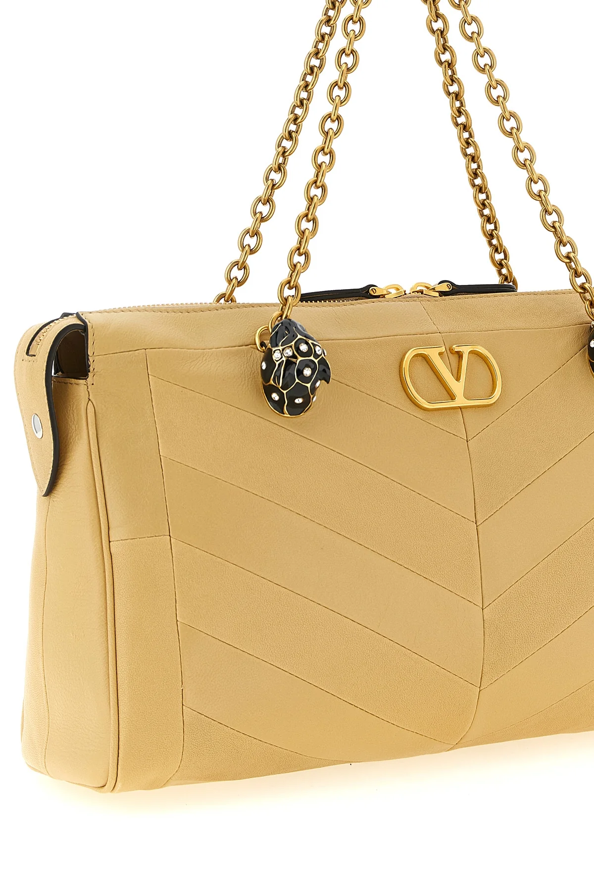 panthea patchwork shoulder bag in glossy nappa leather and matte chevron patte