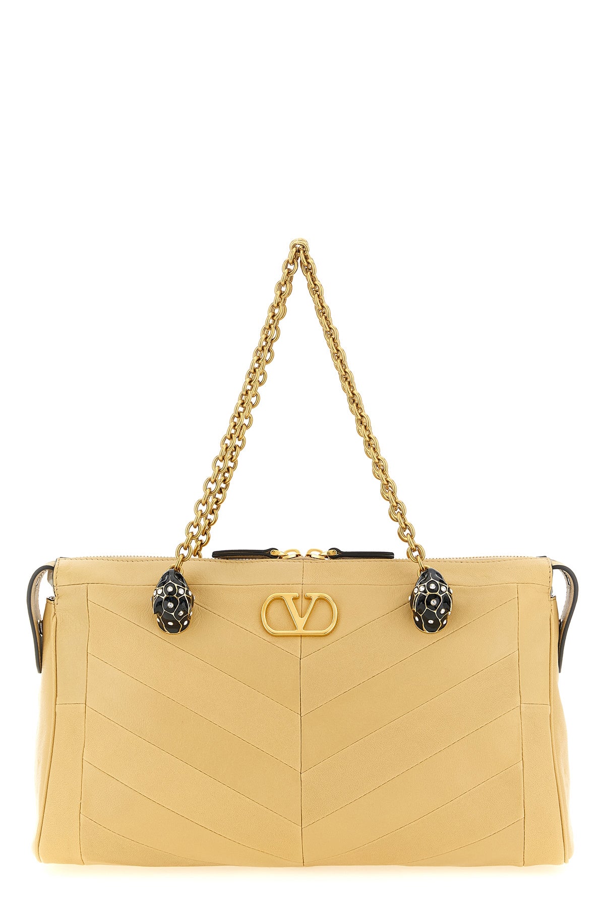 VALENTINO GARAVANI OS panthea patchwork shoulder bag in glossy nappa leather and matte chevron patte