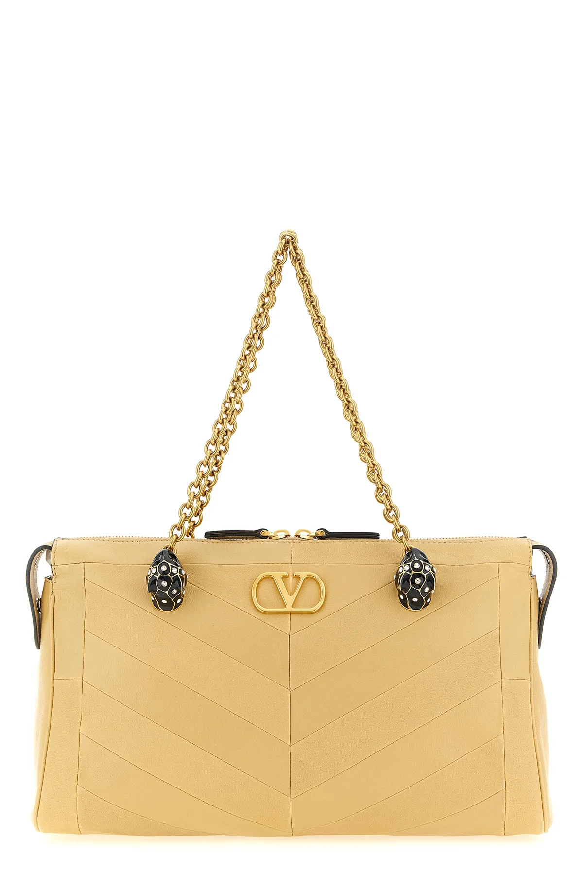 panthea patchwork shoulder bag in glossy nappa leather and matte chevron patte
