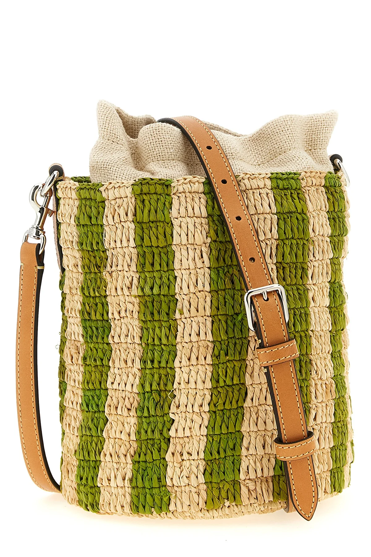 small bucket bag in hand-woven natural raffia