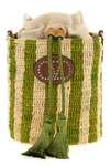 small bucket bag in hand-woven natural raffia