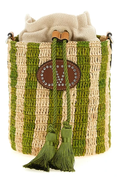 small bucket bag in hand-woven natural raffia