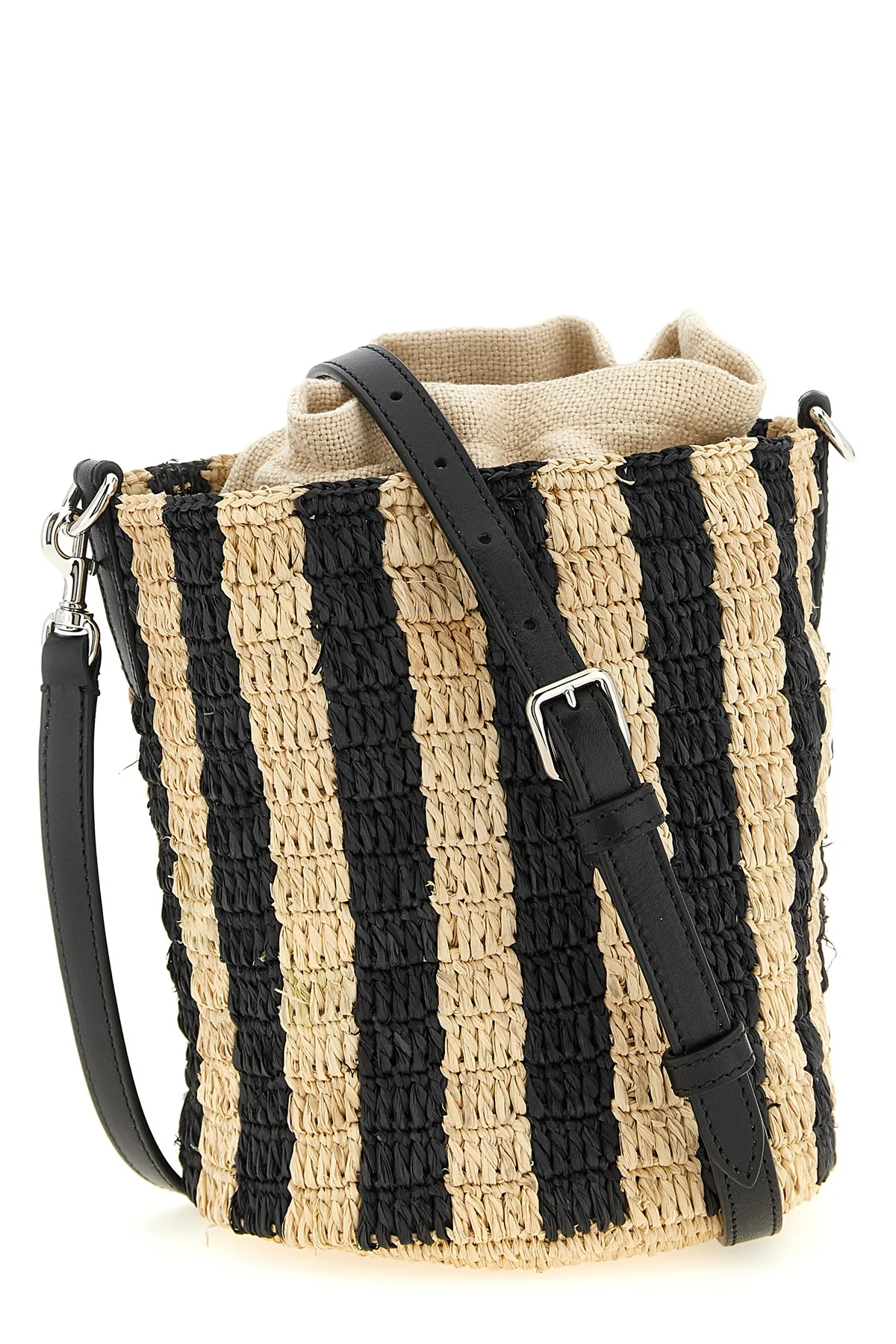 small bucket bag in hand-woven natural raffia