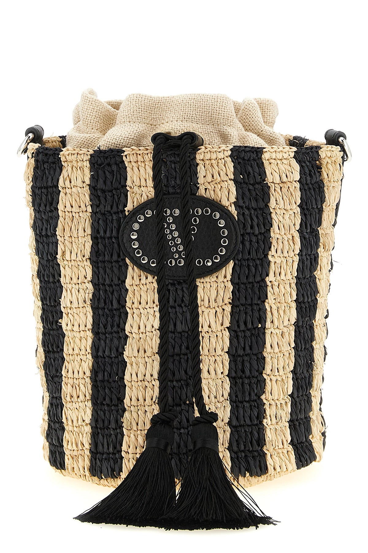 VALENTINO GARAVANI OS small bucket bag in hand-woven natural raffia