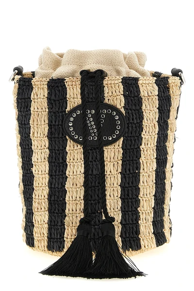 small bucket bag in hand-woven natural raffia