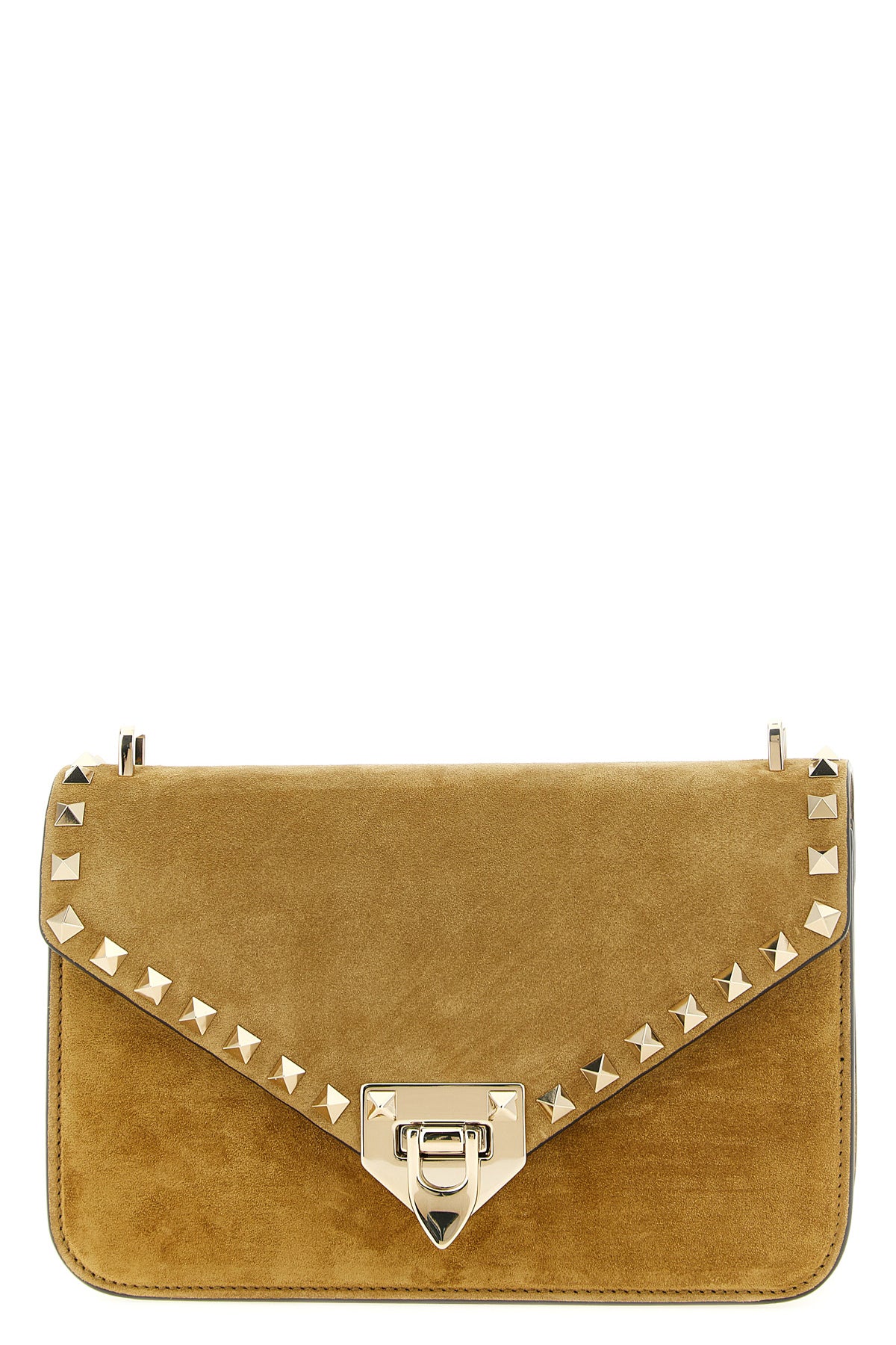 VALENTINO GARAVANI OS the valentino garavani rockstud small shoulder bag in beige suede stands out f