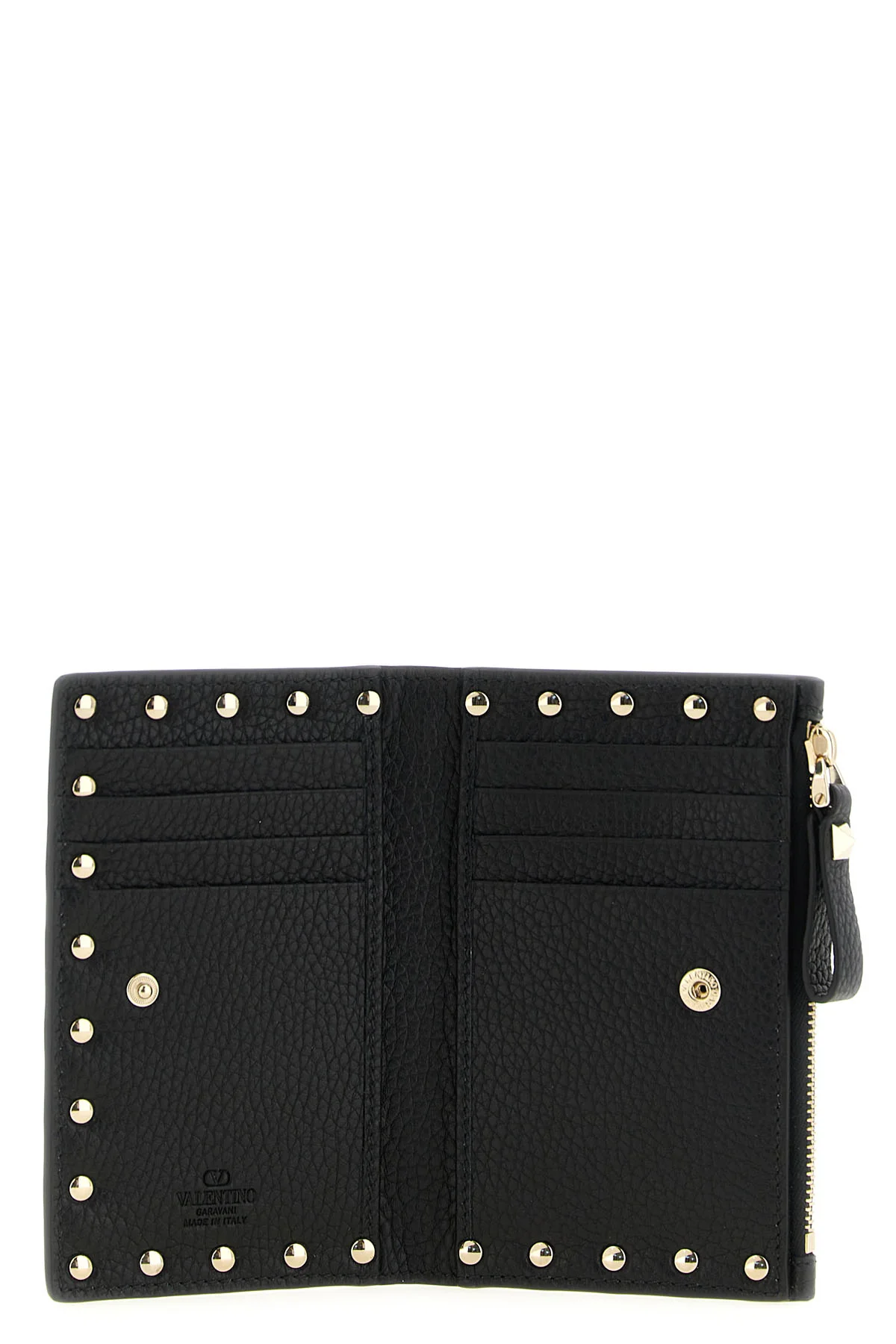 the valentino garavani rockstud cardholder in garnet calf leather represents an