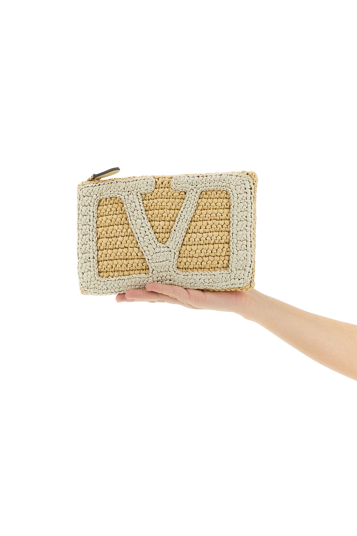 VALENTINO GARAVANI OS viva superstar crochet clutch bag in synthetic raffia