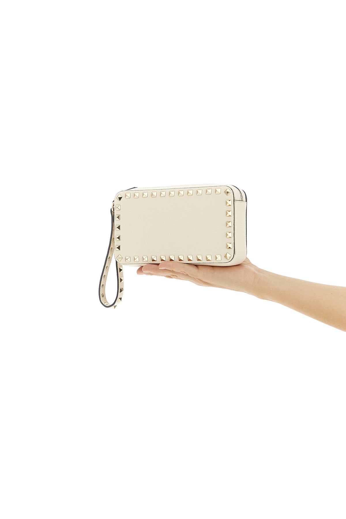 VALENTINO GARAVANI OS rockstud clutch bag in garnet calfskin