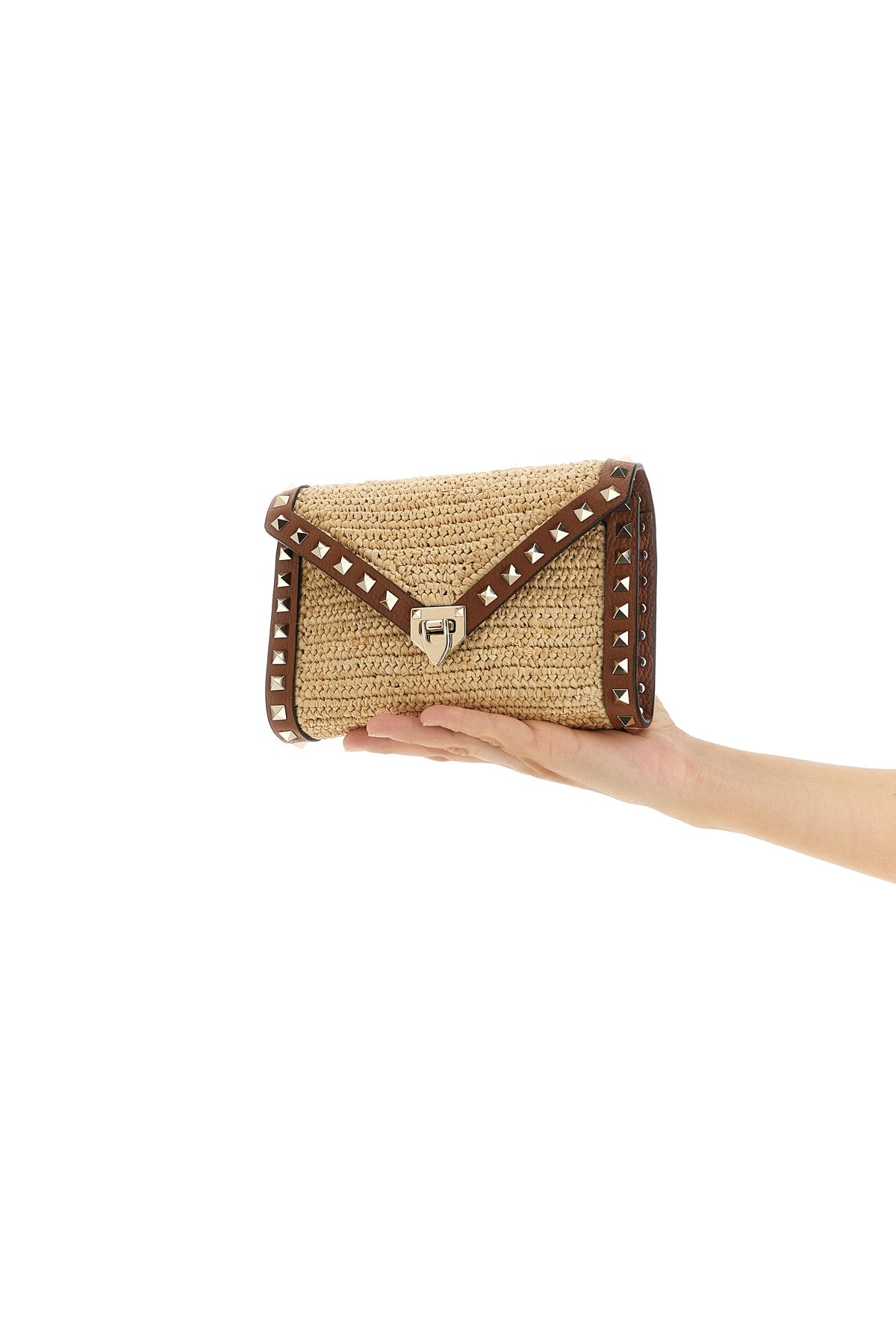 VALENTINO GARAVANI OS rockstud mini crossbody bag in woven natural raffia
