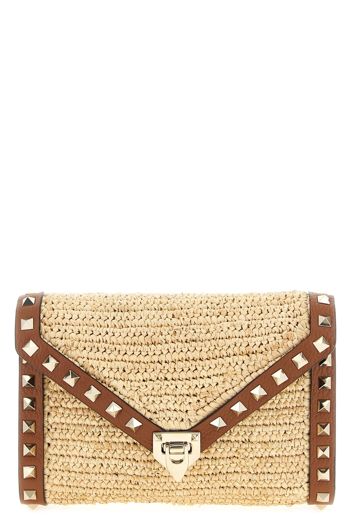 VALENTINO GARAVANI OS rockstud mini crossbody bag in woven natural raffia