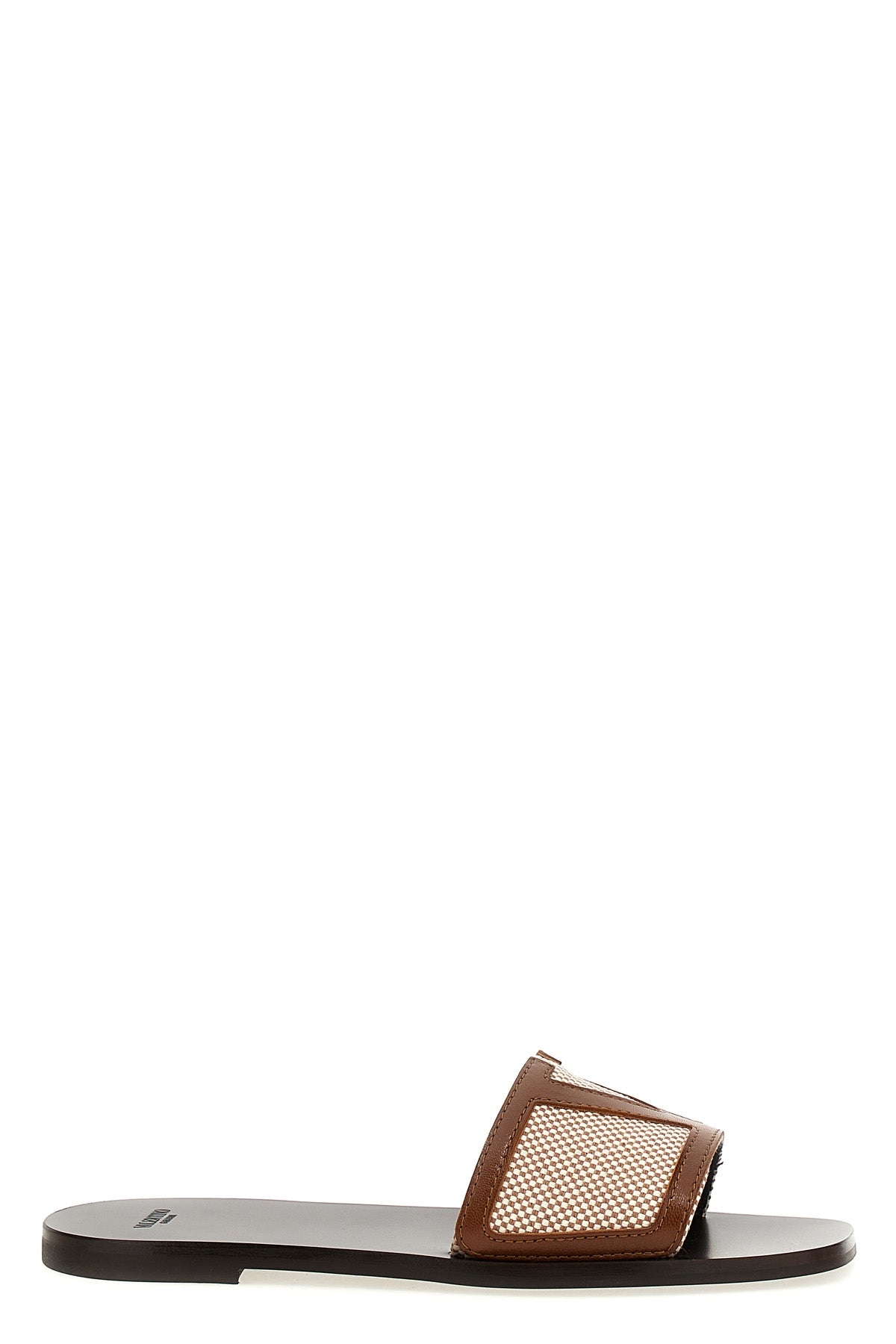 two-tone woven canvas sandals and leather vlogo