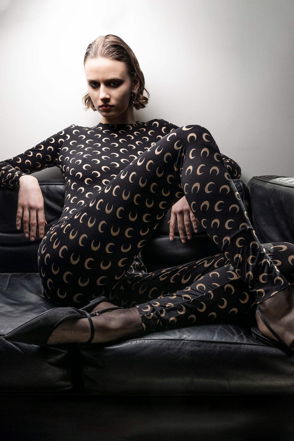 MARINE SERRE L moon printed stretch fabric catsuit