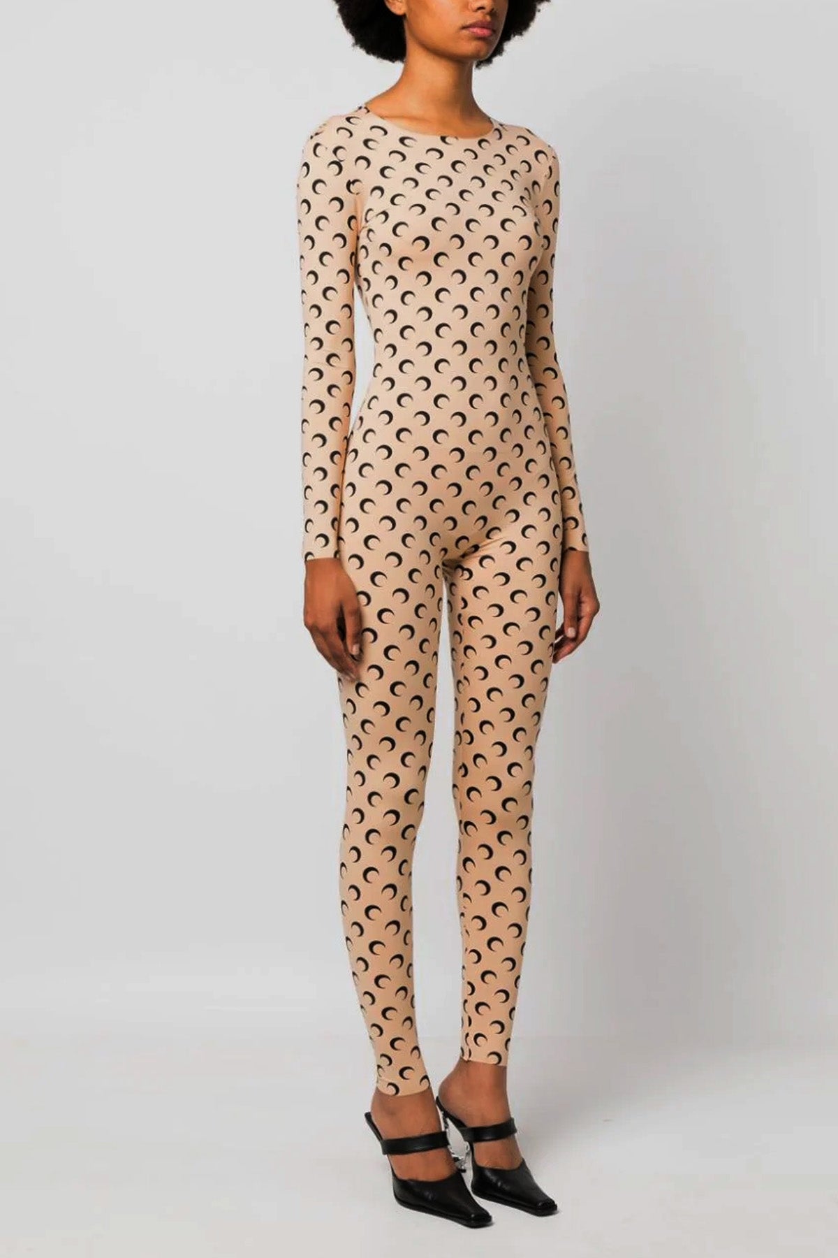moon printed stretch fabric catsuit