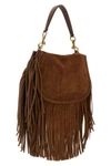 the etro pony medium shoulder bag is made of soft brown suede