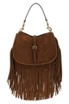the etro pony medium shoulder bag is made of soft brown suede