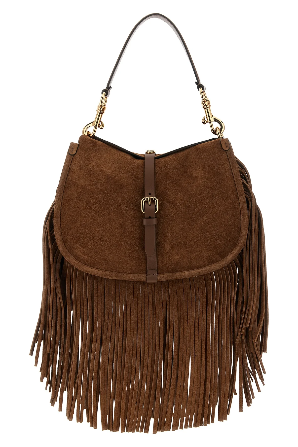 the etro pony medium shoulder bag is made of soft brown suede