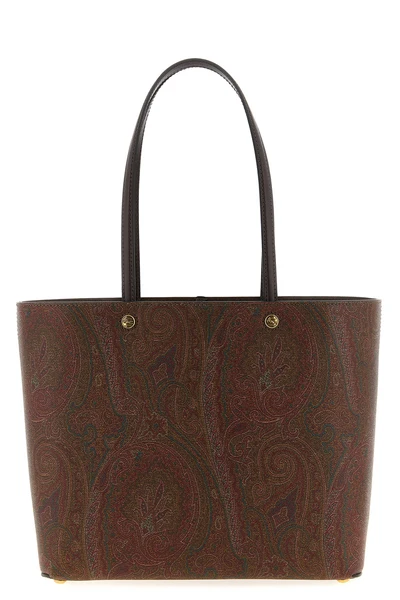 medium etro essential shopping bag in matt-grain coated paisley jacquard cotto