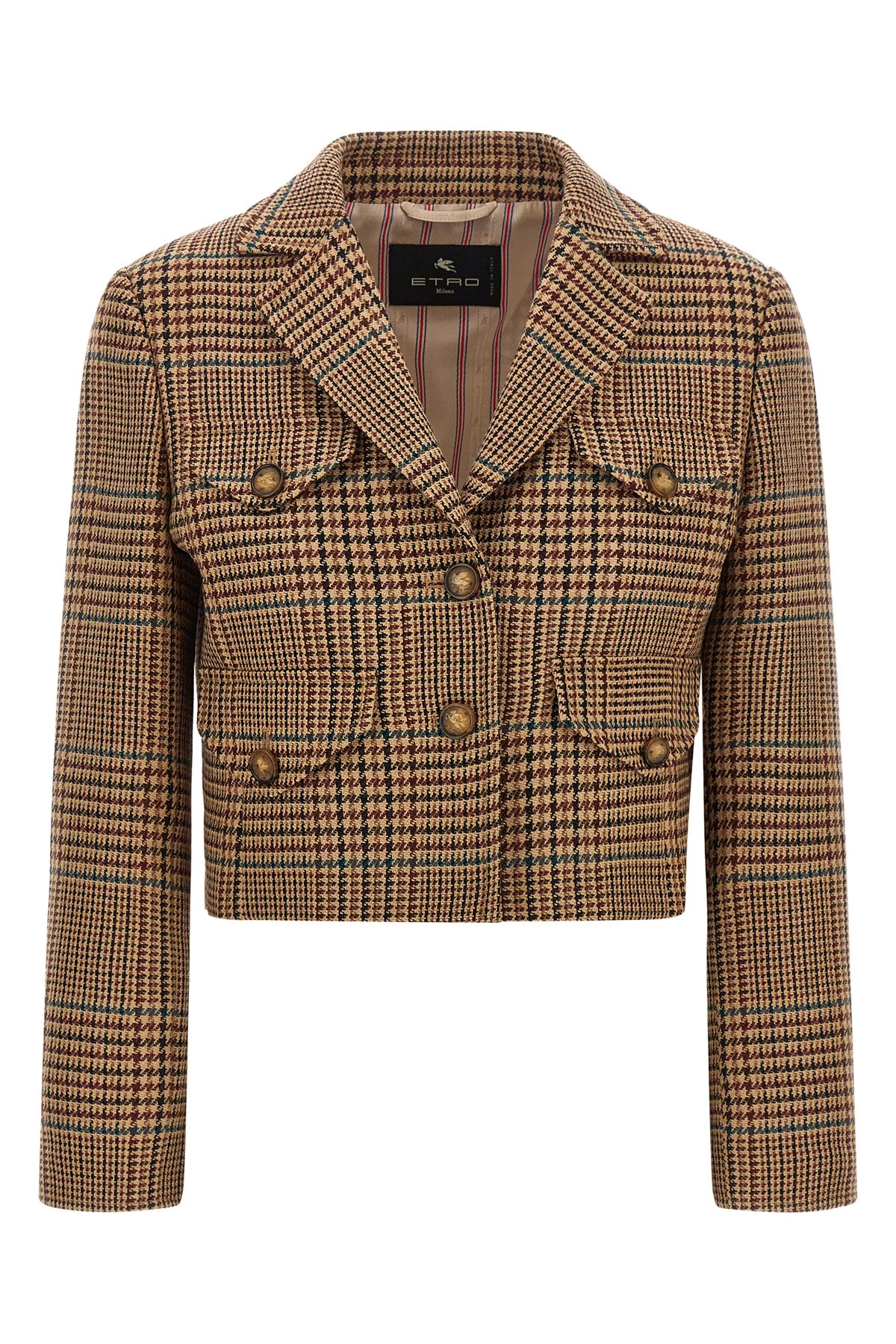 ETRO 40 the cropped etro blazer redefines traditional tailoring through a shortened and