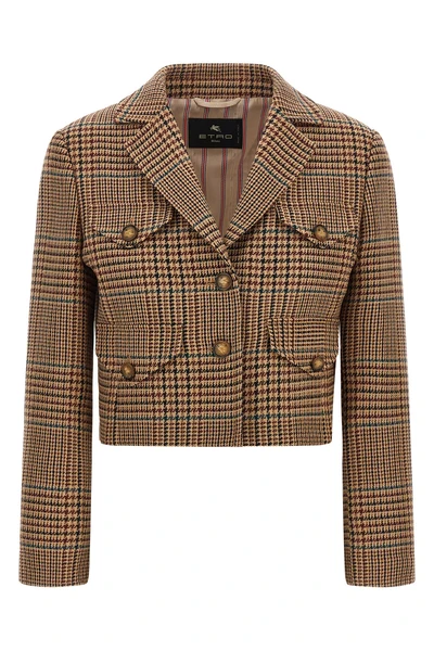 the cropped etro blazer redefines traditional tailoring through a shortened and