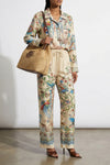 pants in fluid twill fabric print flora and natural fauna