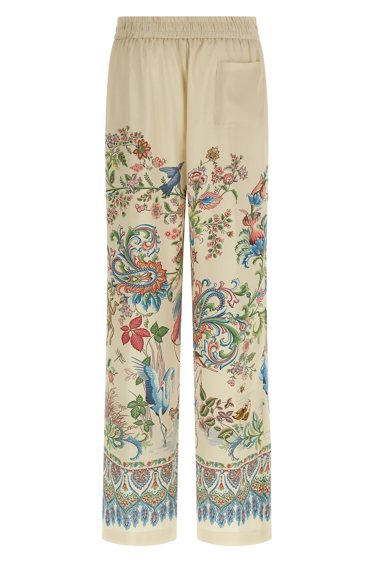 pants in fluid twill fabric print flora and natural fauna