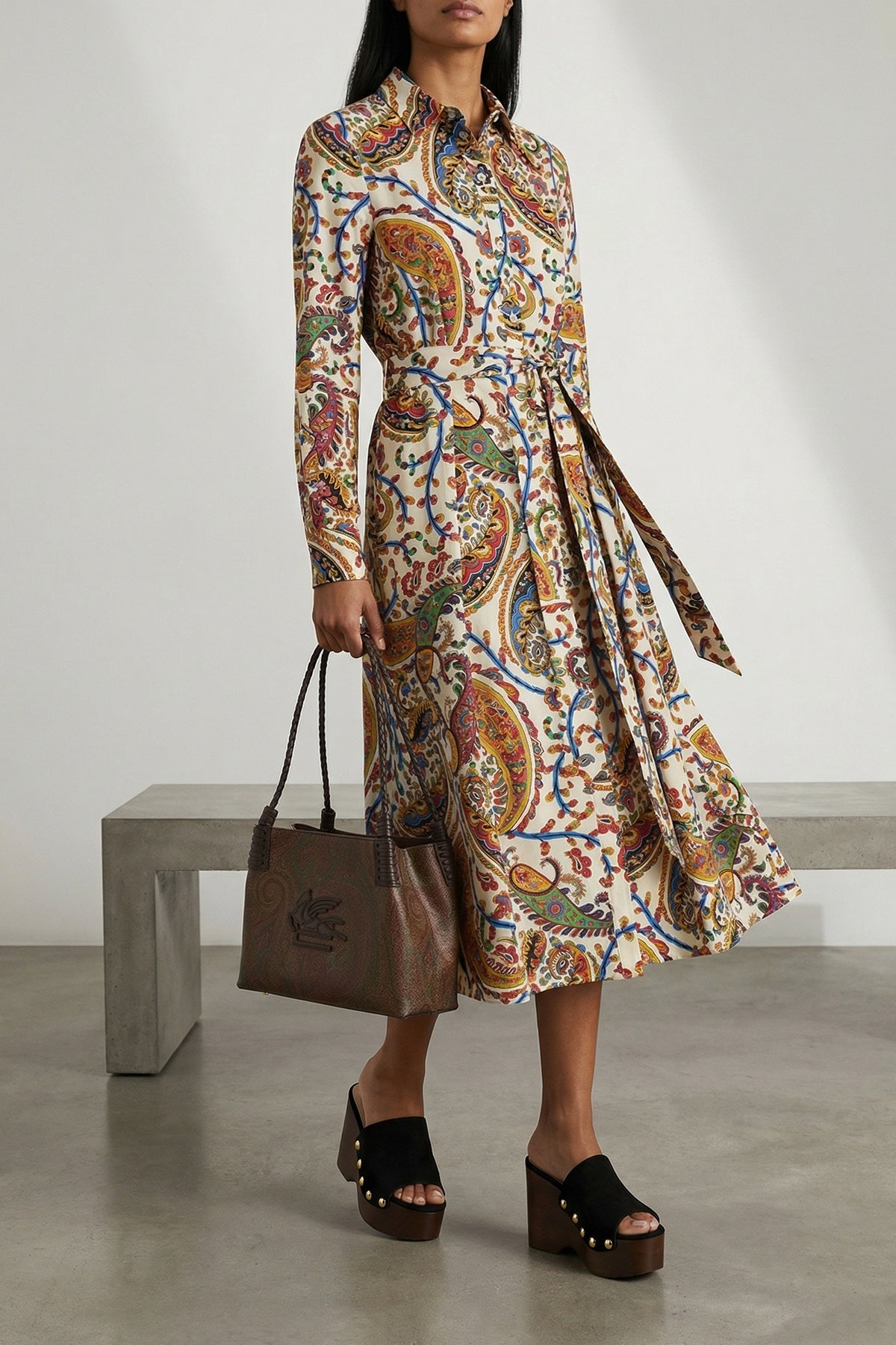 ETRO 42 paisley foliage print cotton midi dress