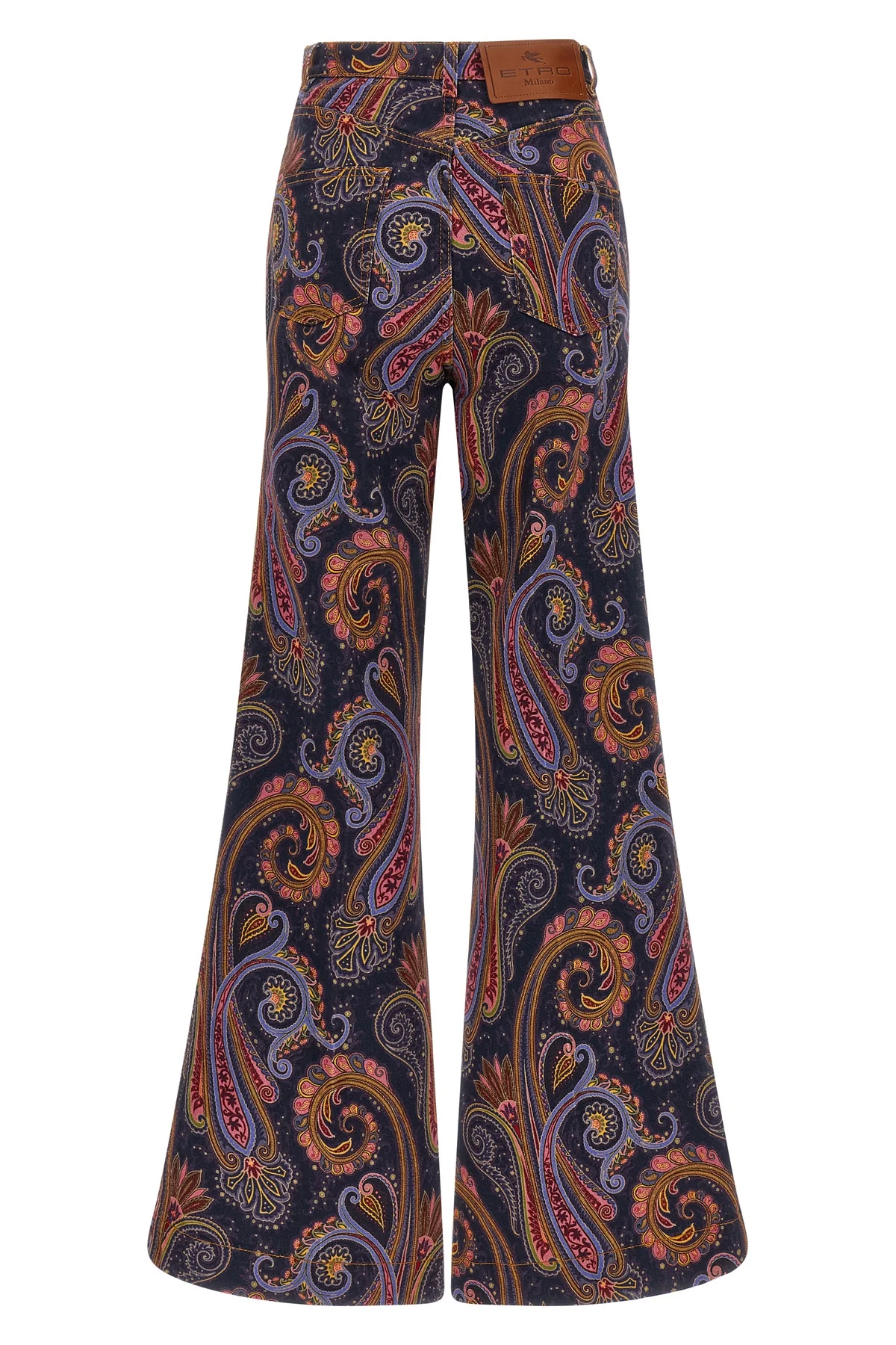 the flared jeans etro redefine the classic silhouette through a structured cotto