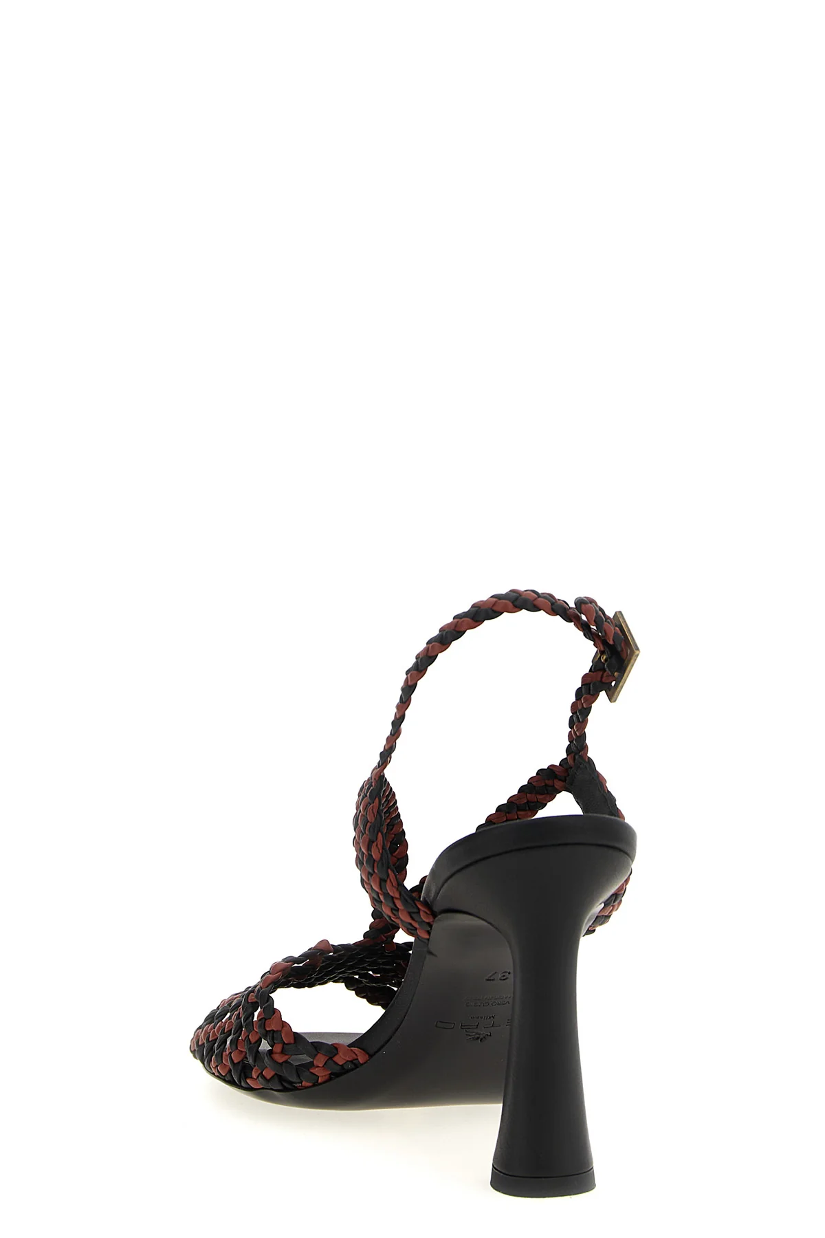 two-tone woven fabric sandals