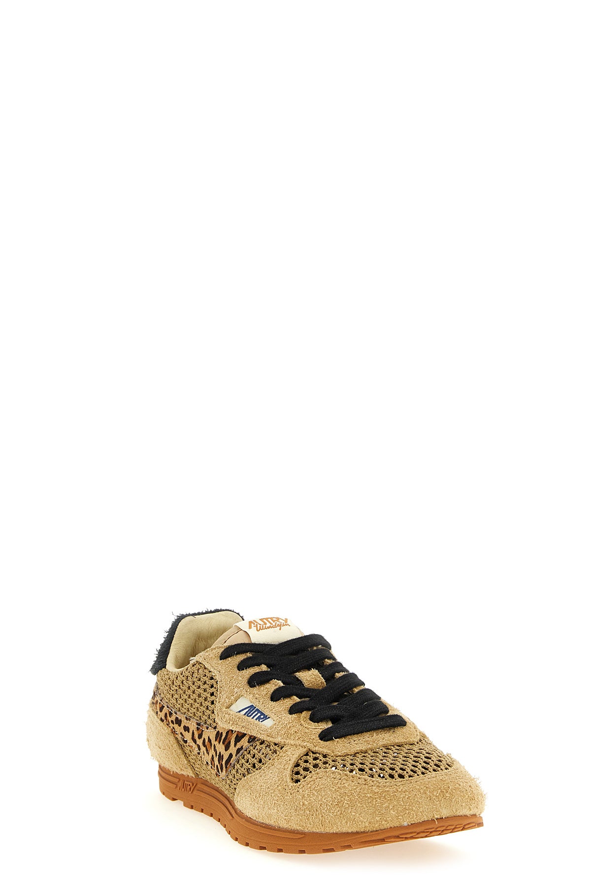 AUTRY 39 windspin sneakers in used-effect shaved suede and woven and crochet perforated