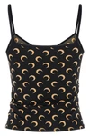 all over moon print stretch fabric crop top