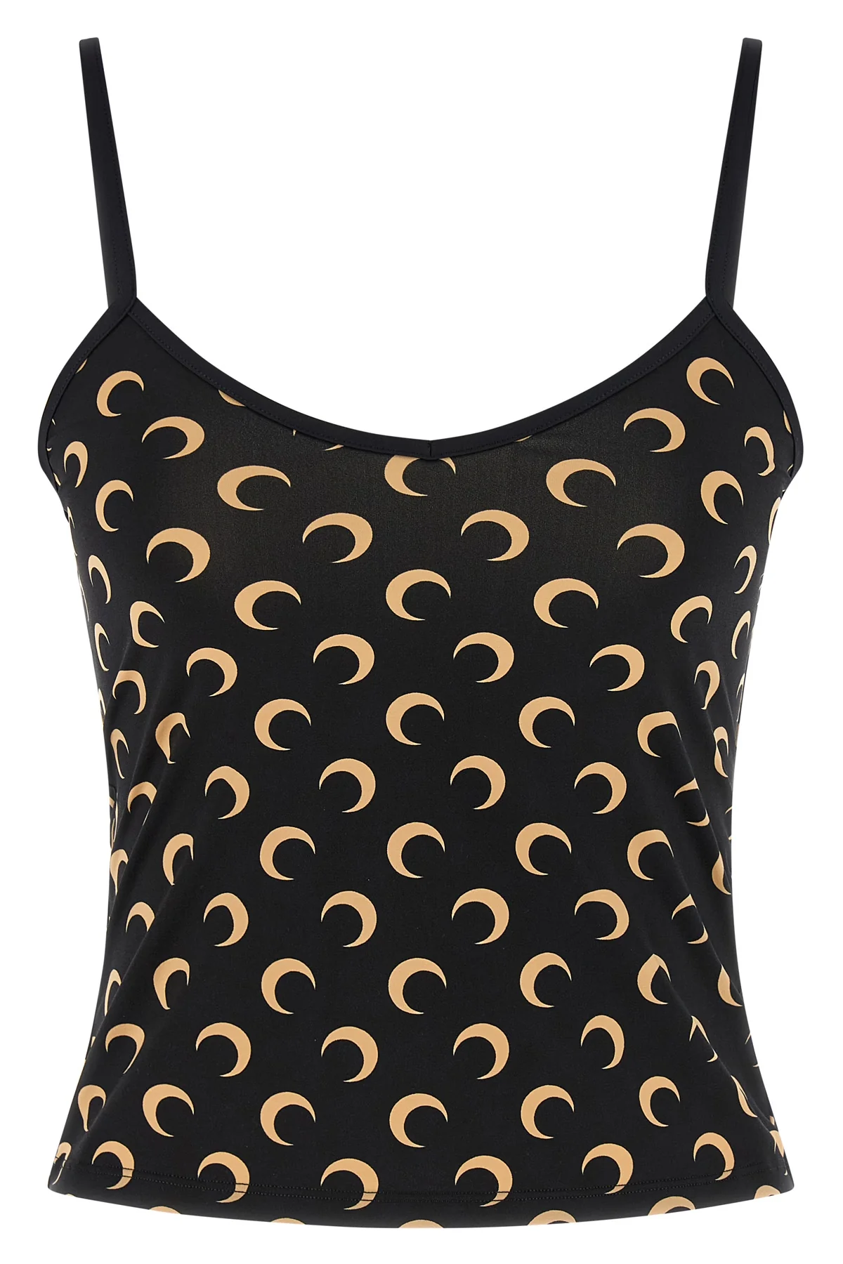 MARINE SERRE M all over moon print stretch fabric crop top
