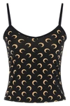 all over moon print stretch fabric crop top