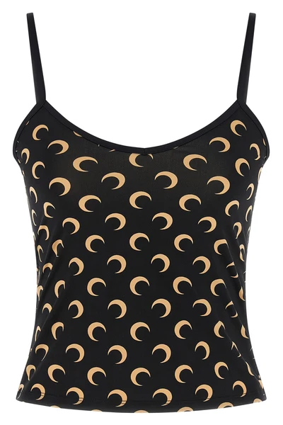 all over moon print stretch fabric crop top