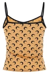 all over moon print stretch fabric crop top