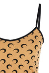 all over moon print stretch fabric crop top