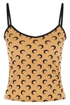 all over moon print stretch fabric crop top