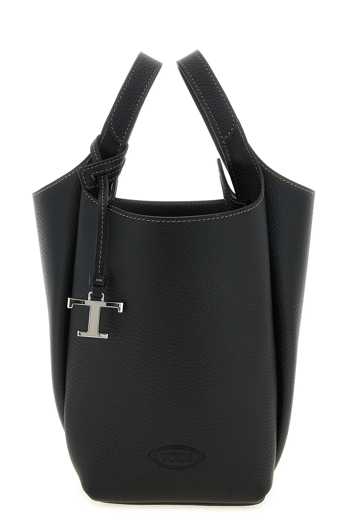 the tods mini bucket bag is made of fine black hammered calf leather