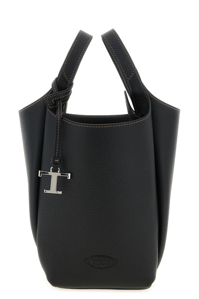 the tods mini bucket bag is made of fine black hammered calf leather