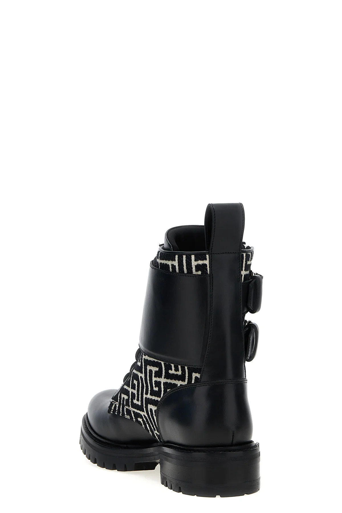 ranger leather and jacquard fabric ankle boots