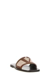 two-tone woven canvas slides and leather vlogo signature